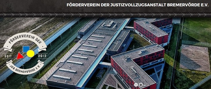 Logo des Fördervereins der JVA Bremervörde e.V. und Bild von oben der JVA Bremervörde